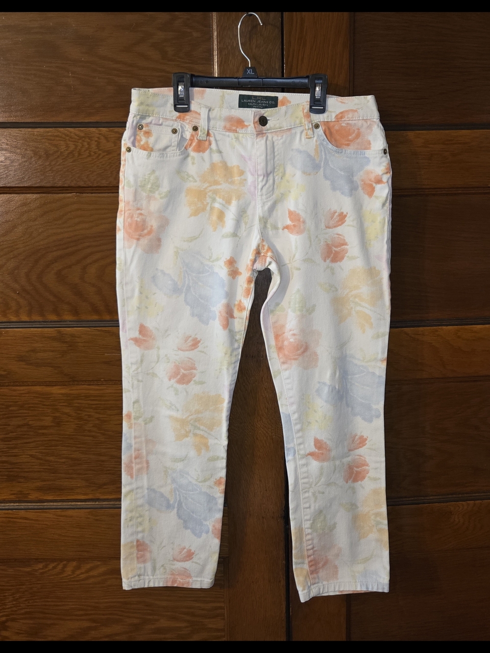 Lauren Ralph Lauren 10p White Cropped Jeans with Pastel Floral Print